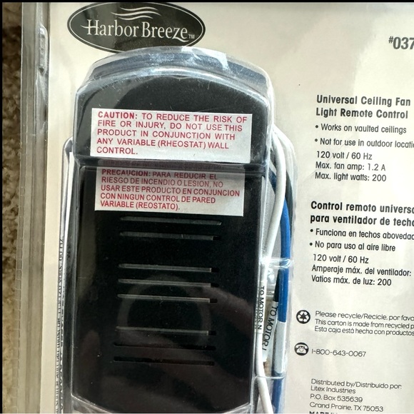 Harbor Breeze Universal Ceiling Fan And Light Wireless Remote 0379573 NEW SEALED - Picture 3 of 4